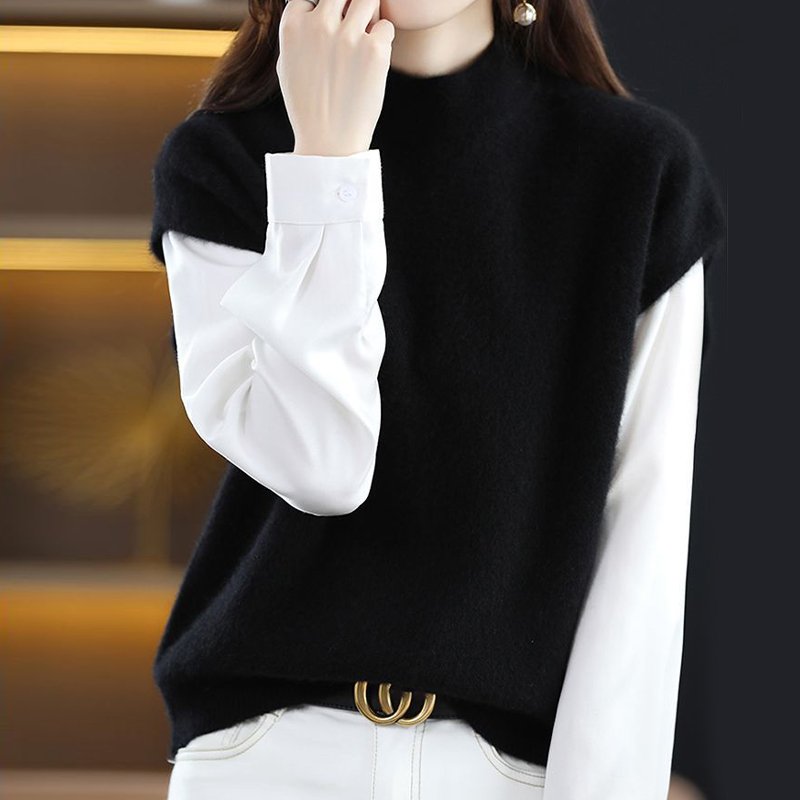 Shift Long Sleeve Plain Knitted Vests