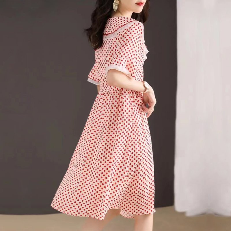 Chiffon Short Sleeve Polka Dots A-Line Dresses