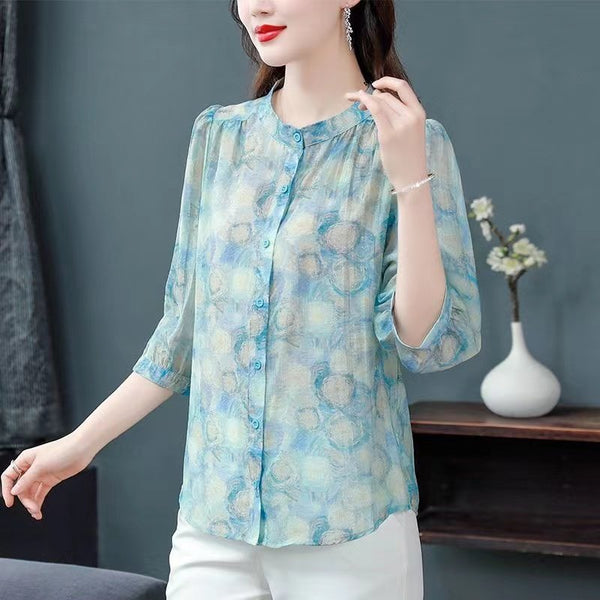 Floral Casual 3/4 Sleeve Shirts & Tops