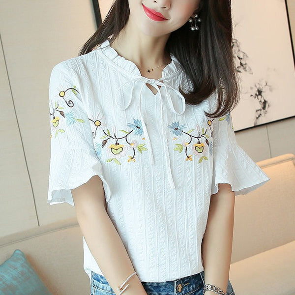 Cotton Short Sleeve Floral Shirts & Tops
