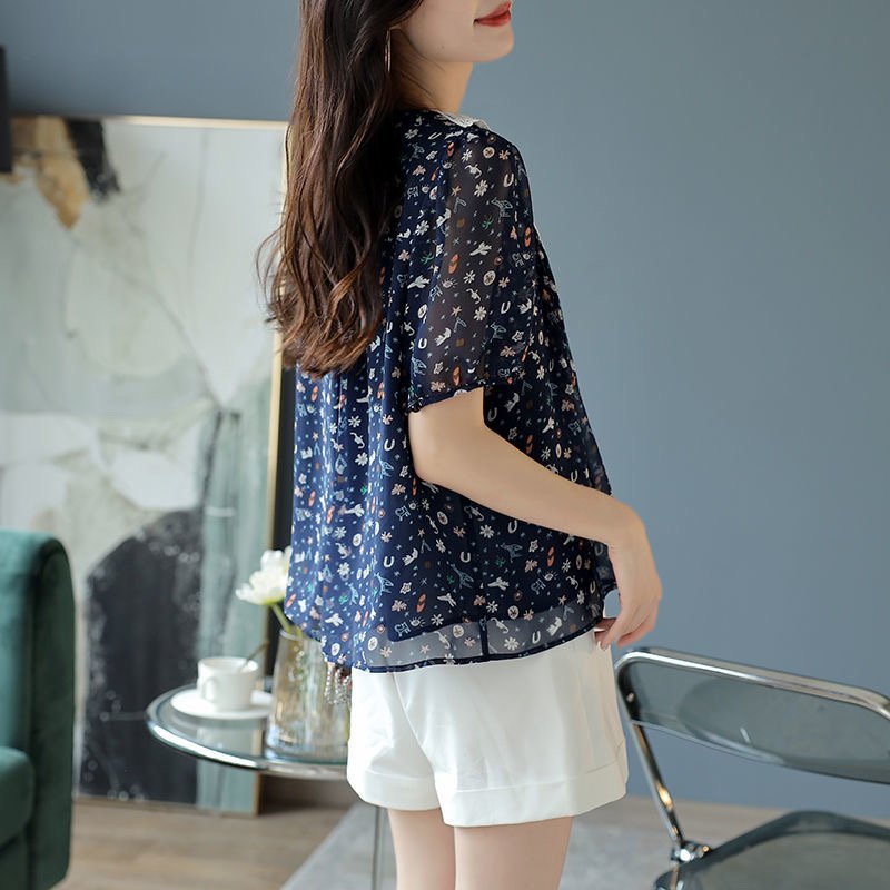 Blue Sweet Floral Shirts & Tops