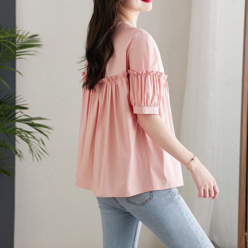 Pink Sweet Plain Shirts & Tops
