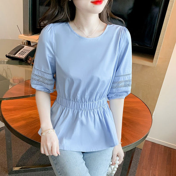 Blue A-Line Short Sleeve Shirts & Tops