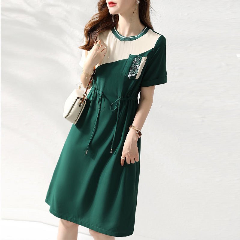 Green A-Line Short Sleeve Dresses