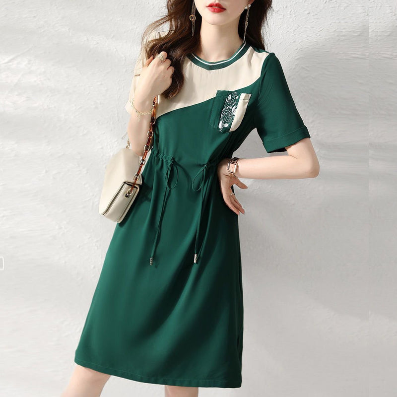 Green A-Line Short Sleeve Dresses
