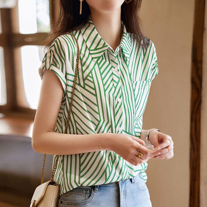 As Picture Short Sleeve Casual Shift Shirts & Tops