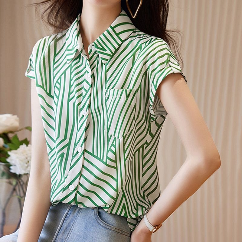As Picture Short Sleeve Casual Shift Shirts & Tops