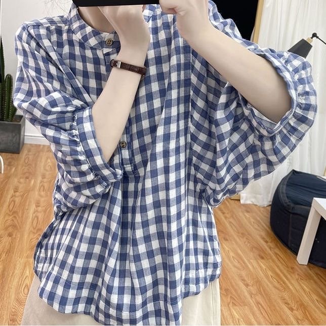 Casual Checkered/plaid Cotton-Blend Shirts & Tops