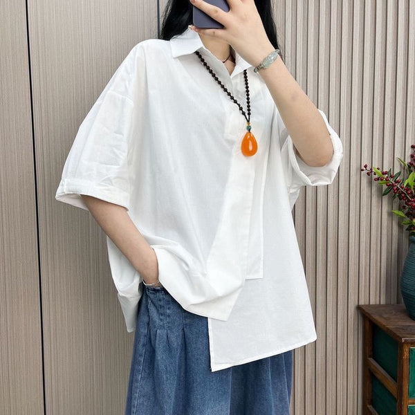Half Sleeve Plain Cotton-Blend Shirts & Tops
