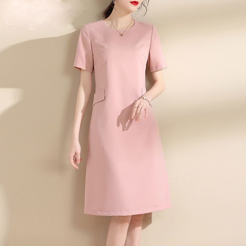 Pink Plain Short Sleeve Dresses