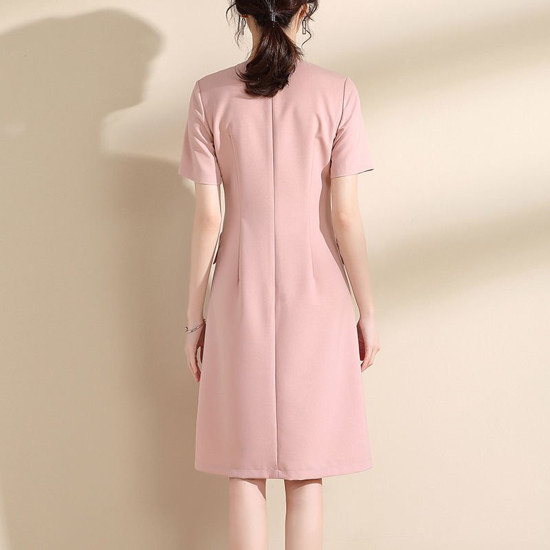 Pink Plain Short Sleeve Dresses