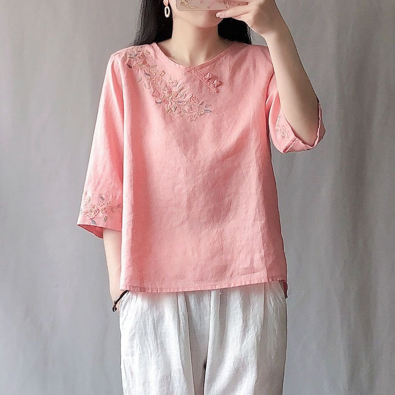 Casual Cotton-Blend 3/4 Sleeve Shirts & Tops