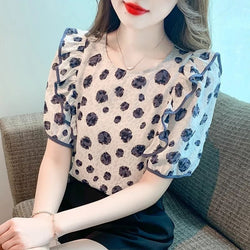 As Picture Floral Casual Short Sleeve Shirts & Tops