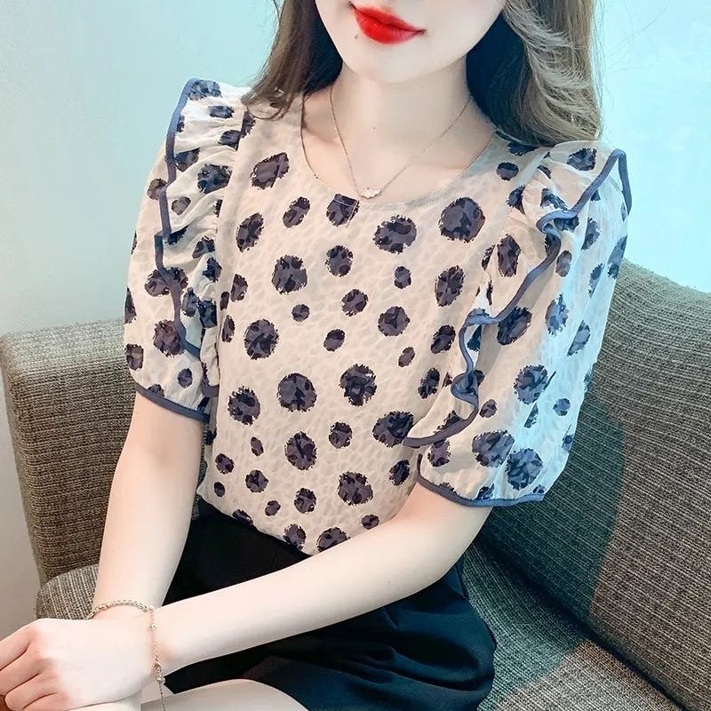 As Picture Floral Casual Short Sleeve Shirts & Tops