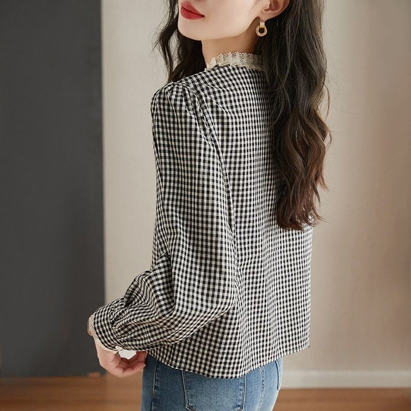 Sweet Checkered/plaid Cotton-Blend Shift Shirts & Tops