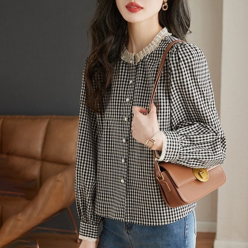 Sweet Checkered/plaid Cotton-Blend Shift Shirts & Tops