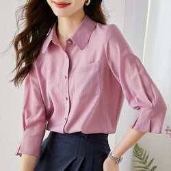Cotton-Blend 3/4 Sleeve Casual Shirts & Tops