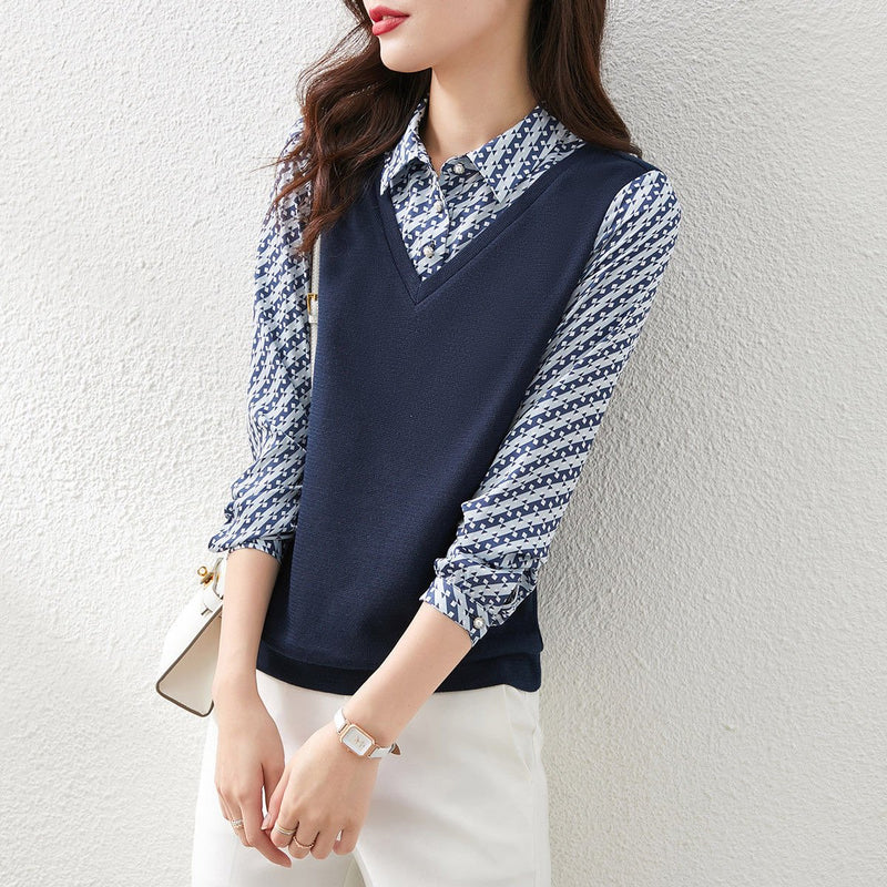 Fake-two Casual Patchwork Shirts & Tops