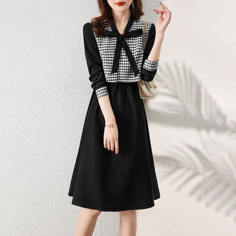A-Line Long Sleeve Checkered/plaid Dresses