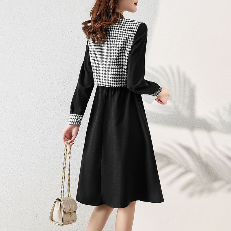 A-Line Long Sleeve Checkered/plaid Dresses