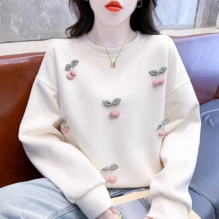 Long Sleeve Cotton-Blend Floral Sweatshirt