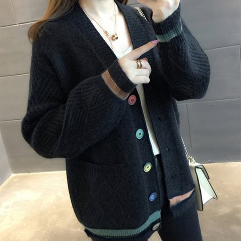 Casual Long Sleeve Striped  Buttoned Knitted Outerwear