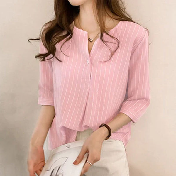 Casual 3/4 Sleeve Striped Blouse