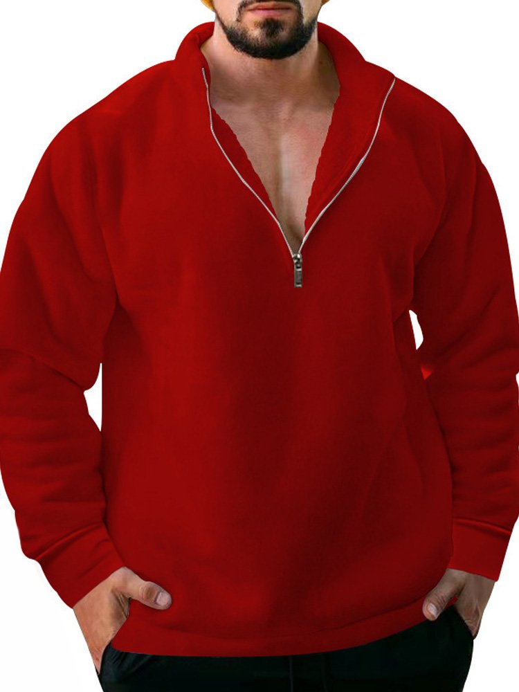 Men's Stand Collar Zipper Long Sleeve Sweatshirt