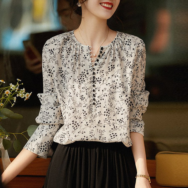 As Picture Floral Long Sleeve Printed Shift Shirts & Tops