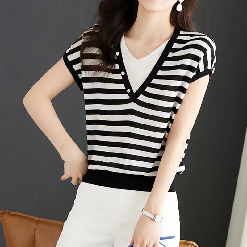 Black White Stripes Cocoon Casual Shirts & Tops