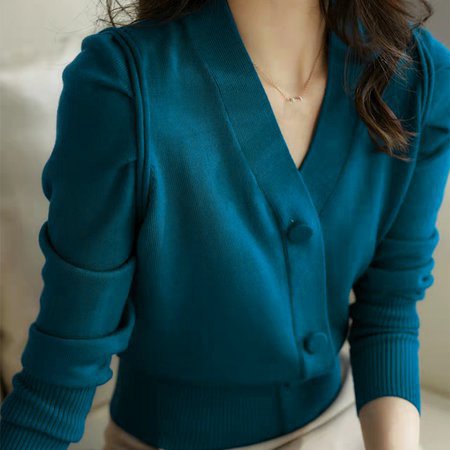 Blue Long Sleeve Shift Knitted Sweater