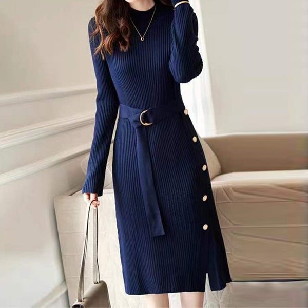 Navyblue Buttoned Long Sleeve Dresses