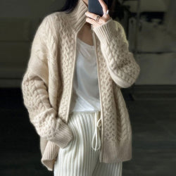 Apricot Long Sleeve Zipper Knitted Sweater