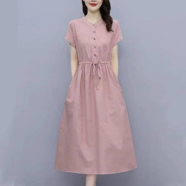 Casual Short Sleeve Cotton-Blend Dresses