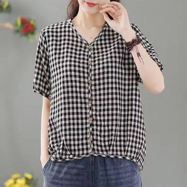 Casual Checkered/plaid Short Sleeve Shirts & Tops