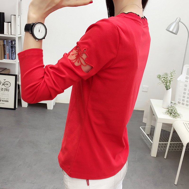 Letter Casual Long Sleeve Embroidered Shirts & Tops