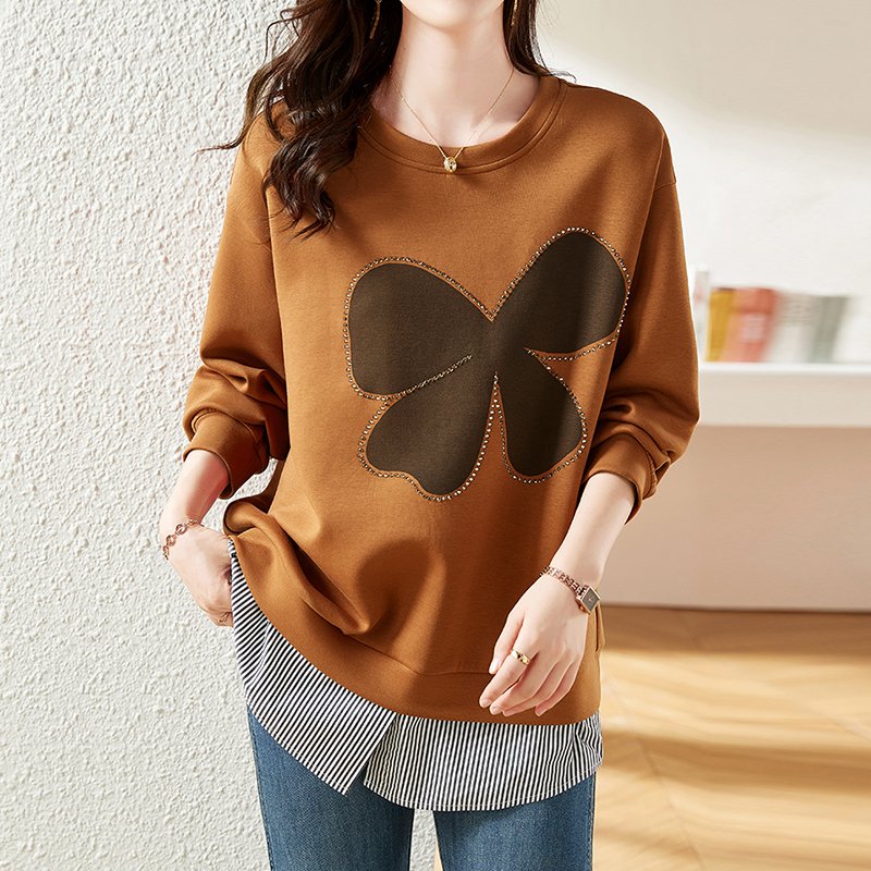 Geometric A-Line Long Sleeve Paneled Sweatshirt
