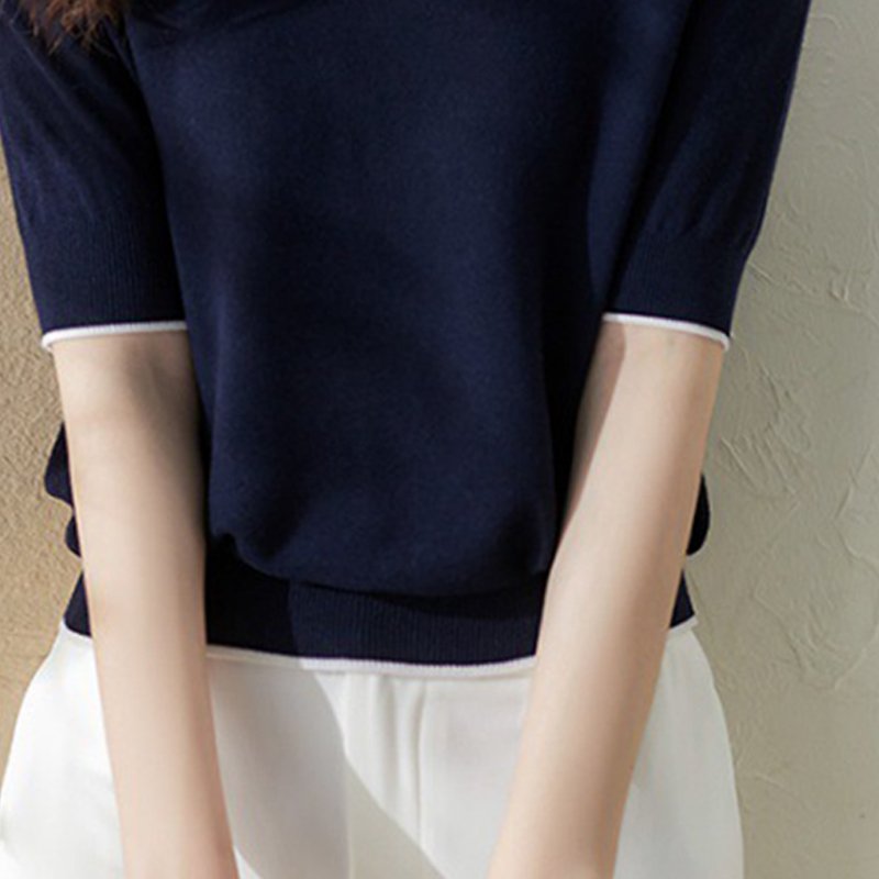 Navyblue Knitted Cocoon Casual Shirts & Tops