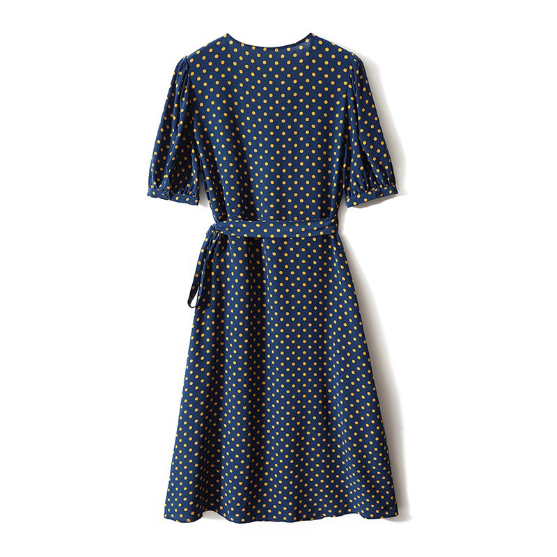 Blue Printed Polka Dots Short Sleeve Dresses