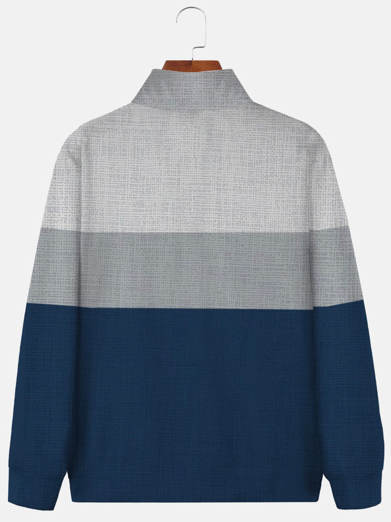 Men's Color Block Print Zip Long Sleeve Stand Collar Sweatshirt