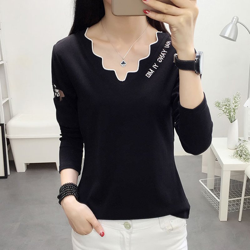Letter Casual Long Sleeve Embroidered Shirts & Tops