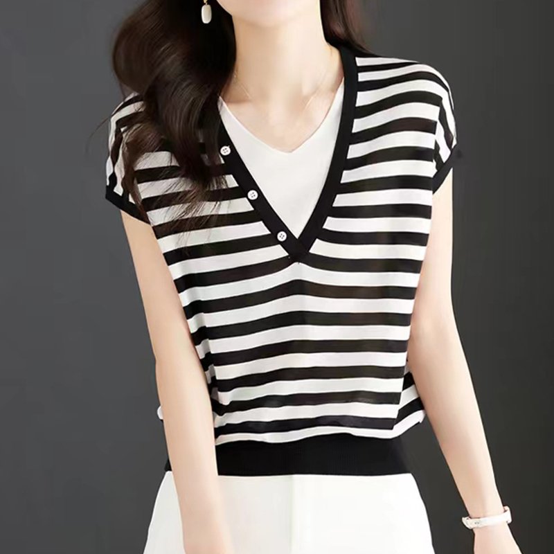 Black White Stripes Cocoon Casual Shirts & Tops