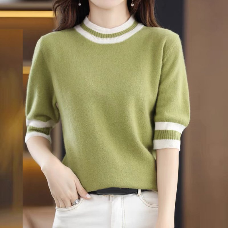 Short Sleeve Casual Cocoon Color-Block Shirts & Tops