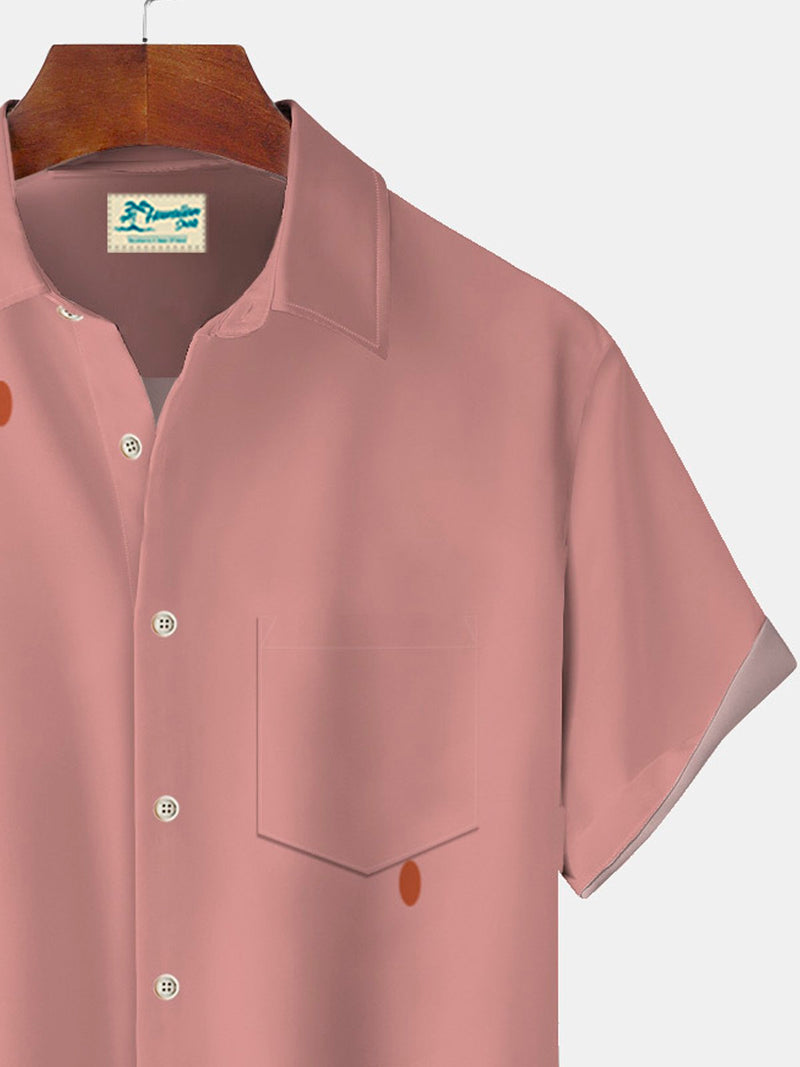 50‘s Vintage Cartoon Pink Men's Casual Shirts Plus Size Stretch Camp Pocket Shirt