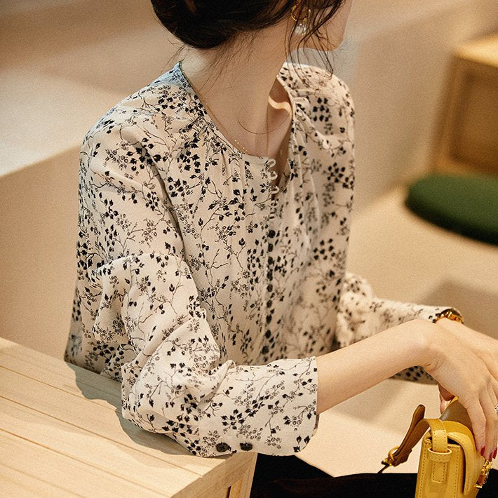 As Picture Floral Long Sleeve Printed Shift Shirts & Tops