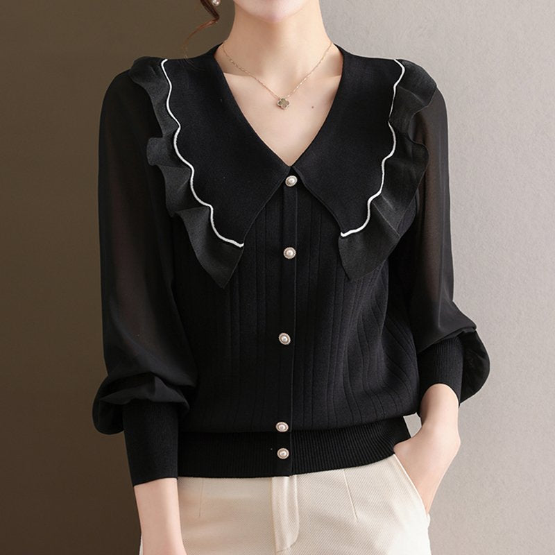 Paneled Long Sleeve Knitted Shirts & Tops
