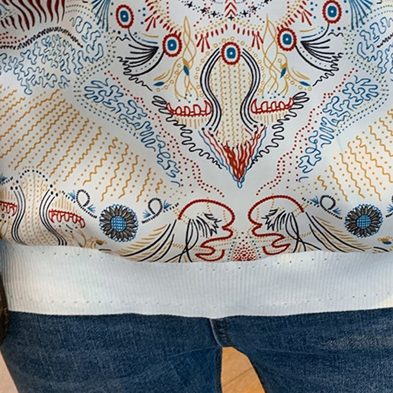 Flower Tribal Paneled Silk-Chiffon Casual Shirts & Tops