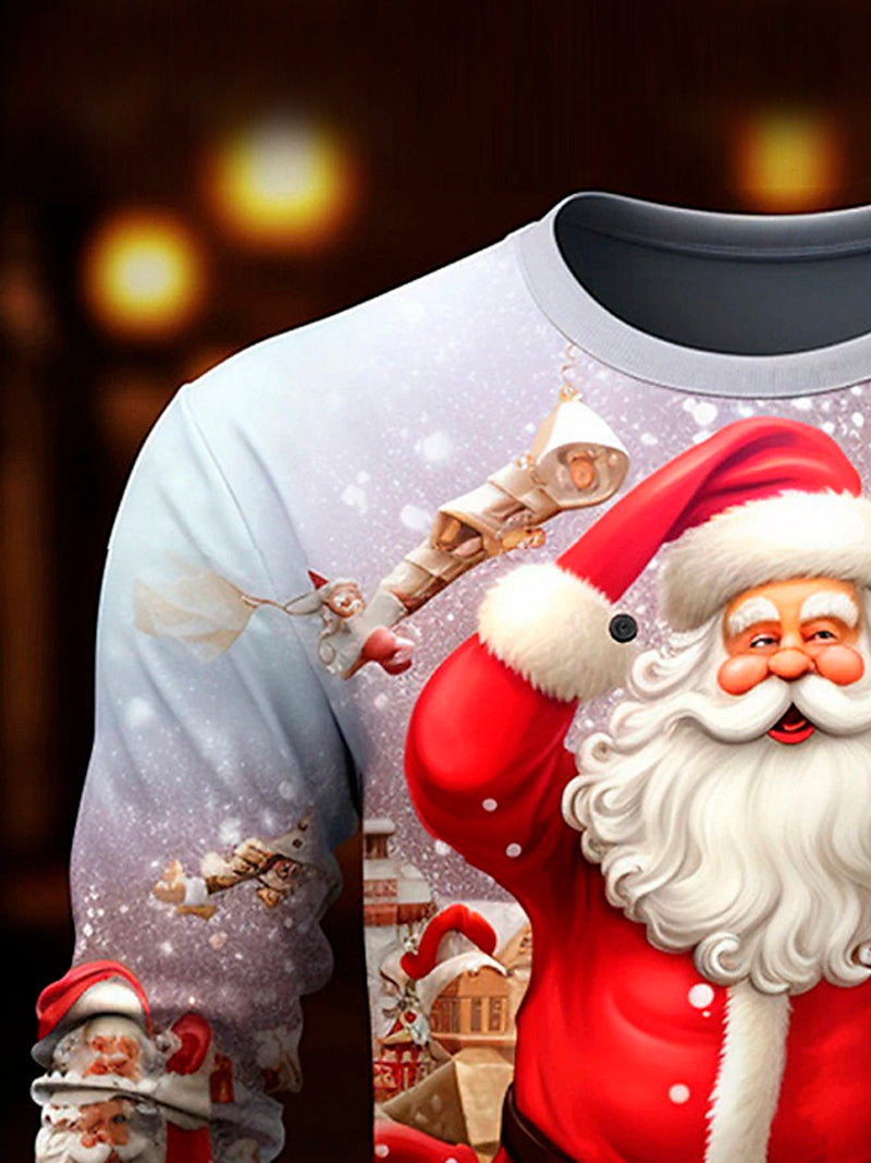 Men's Christmas Santa Print Round Neck Long Sleeve Sweatshirt