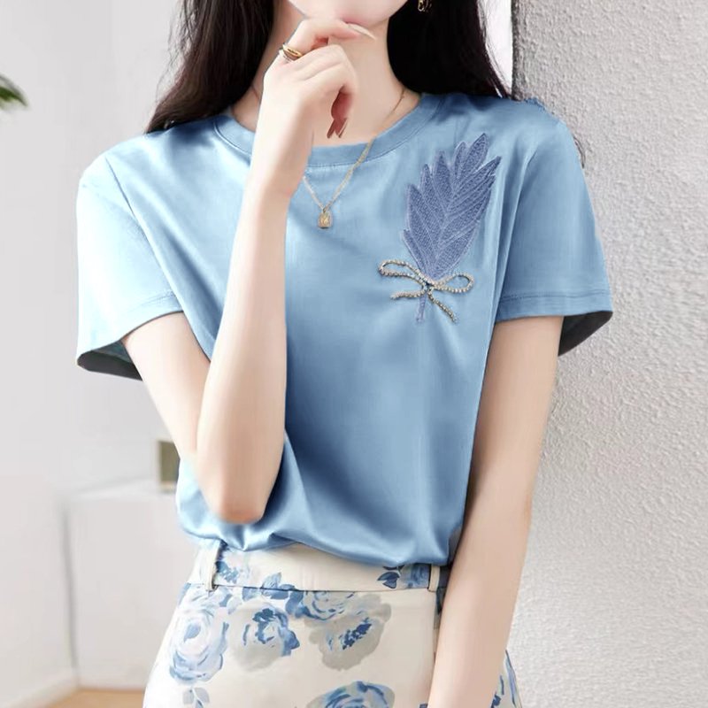 Blue Shift Cotton Embroidered Casual Shirts & Tops