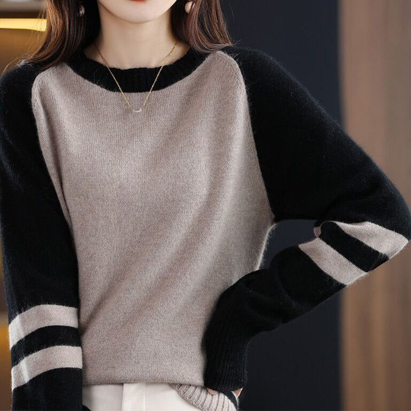 Knitted Stripes Shift Long Sleeve Sweater